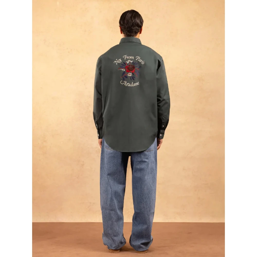 Drole de Monsieur Bloemen Slogan Shirt (Donkergroen) Green Heren