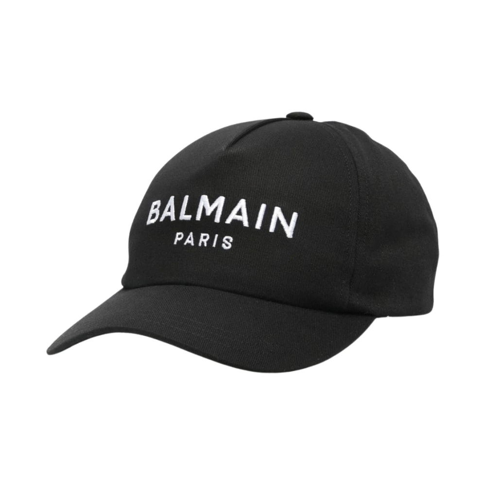 Balmain Zwarte Twill Geweven Geborduurde Logo Pet Black Heren