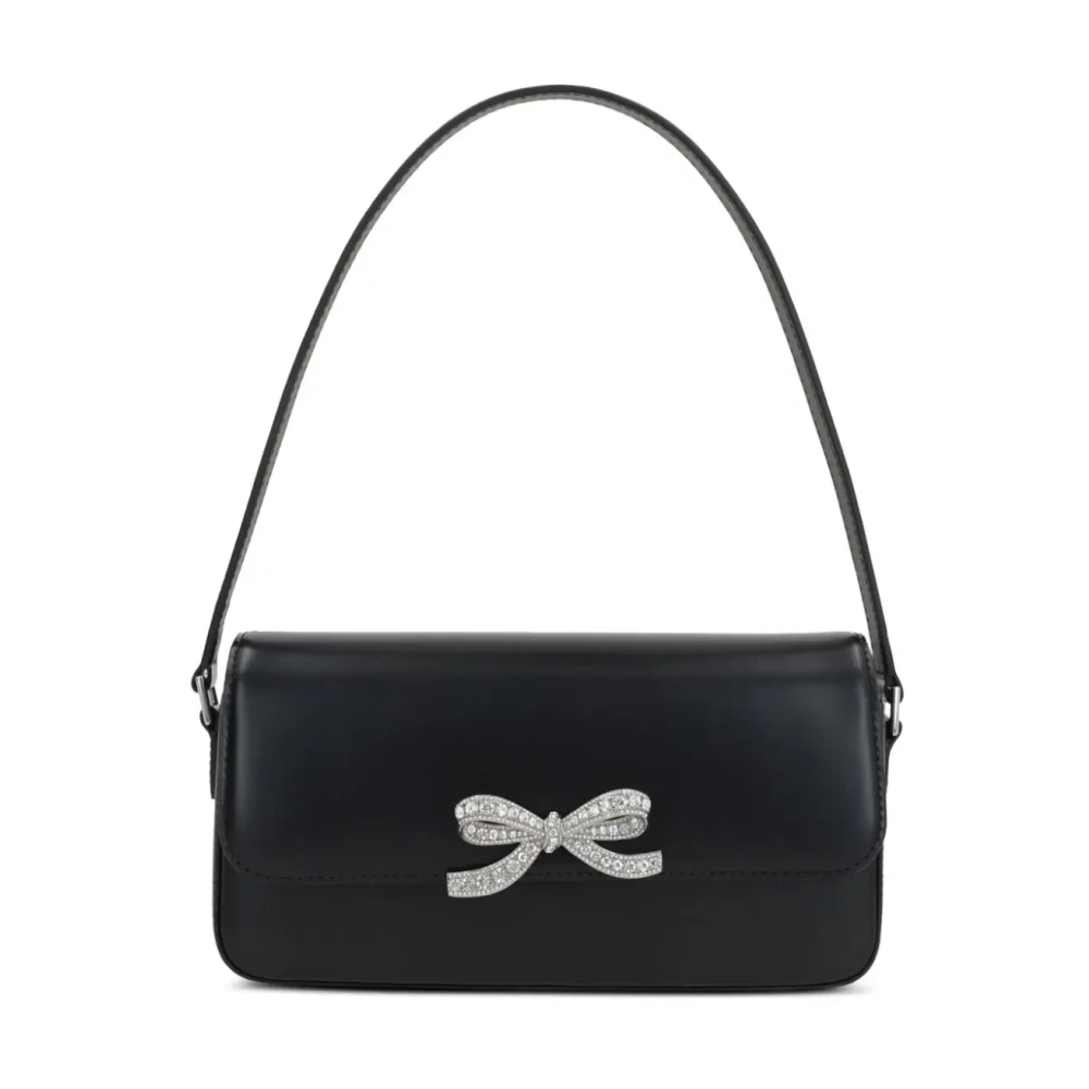 Self Portrait Zwarte leren tas met kristallen strik Black Dames