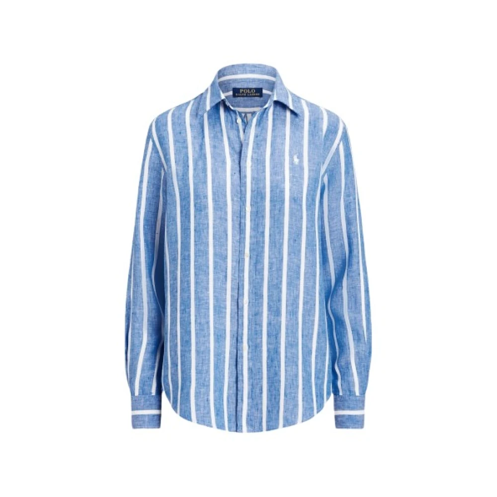 Polo Ralph Lauren Casual Linnen Overhemd met Geborduurd Logo Blue Dames
