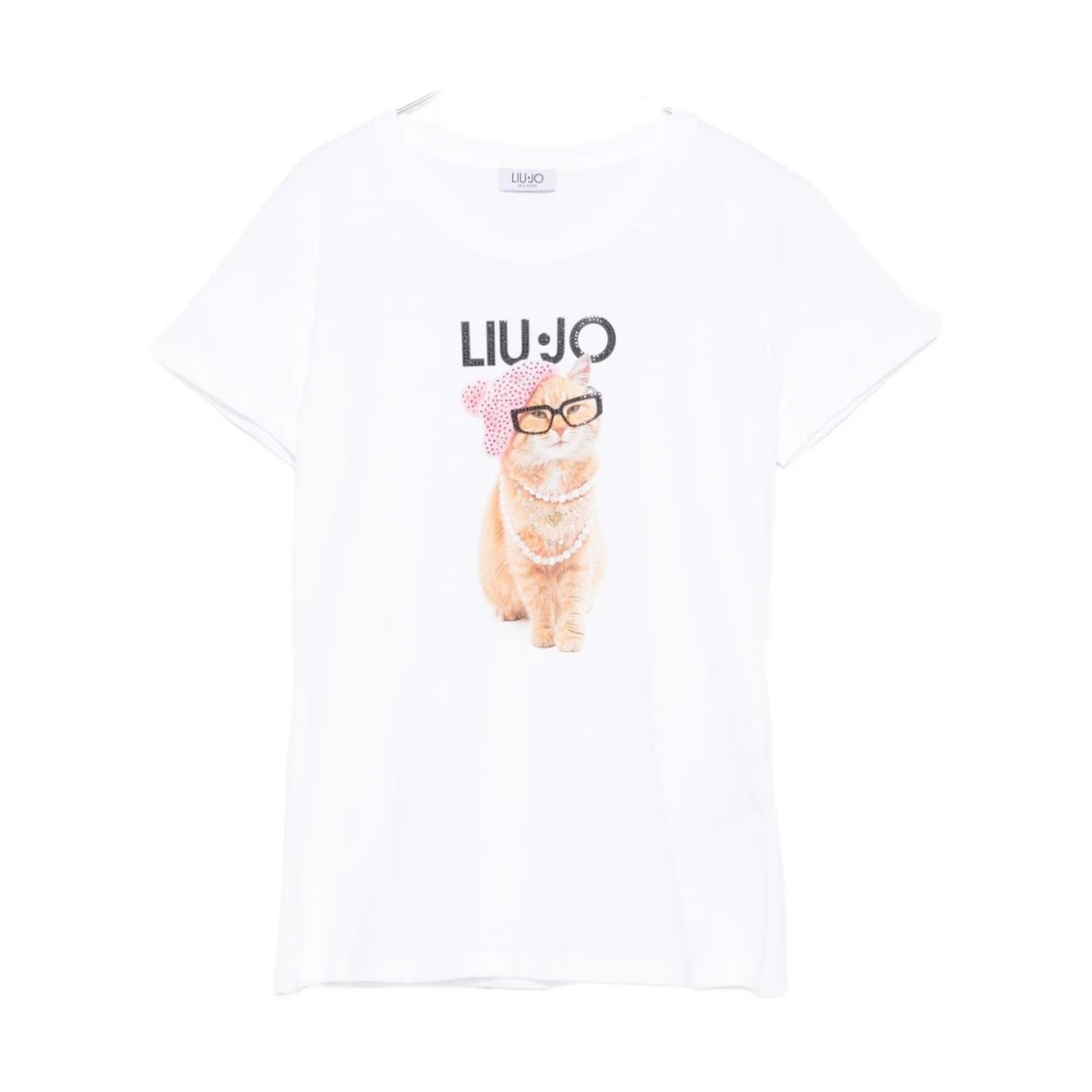 Liu Jo Women's White Cat Print T-Shirts And Polos