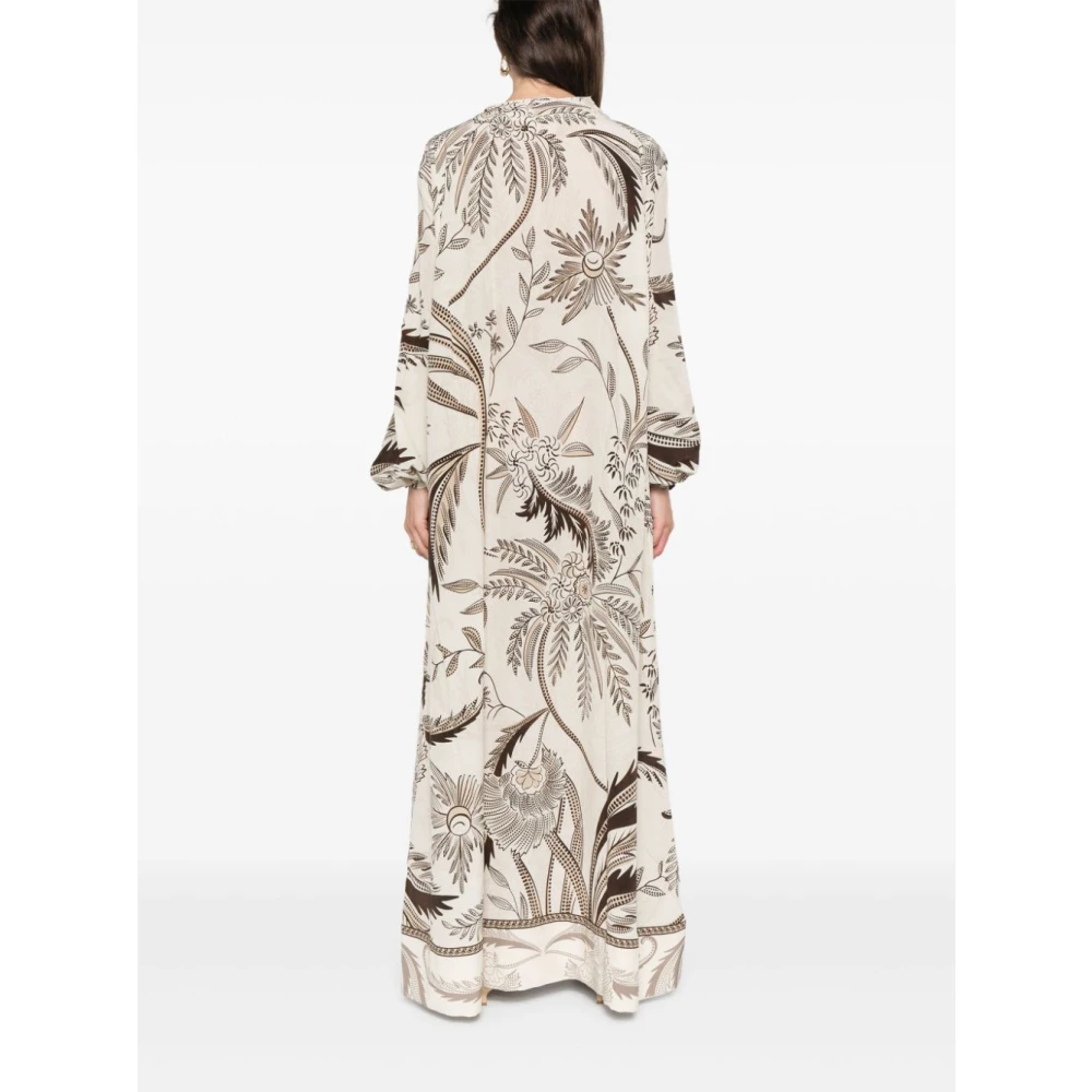 F.r.s For Restless Sleepers Botanische Print Zijden Jurk Beige Dames