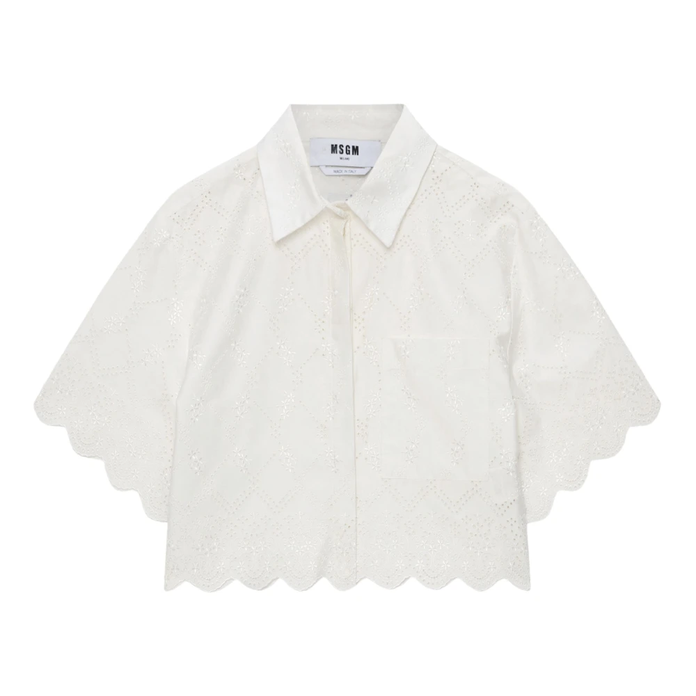 Msgm Women's White Cropped Shirt - Shirts - Xs - Blouses & Shirts