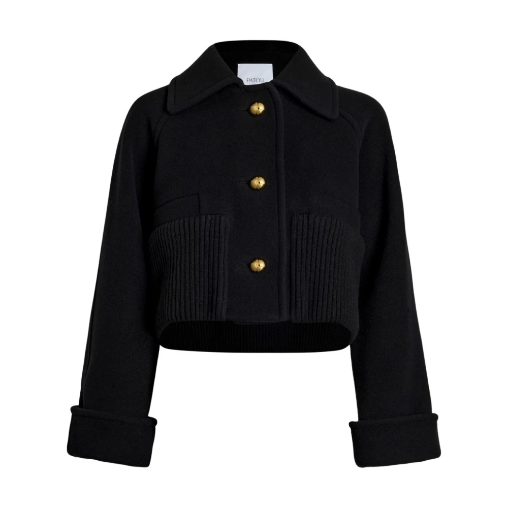 Patou Zwarte Wol Korte Jas Black Dames