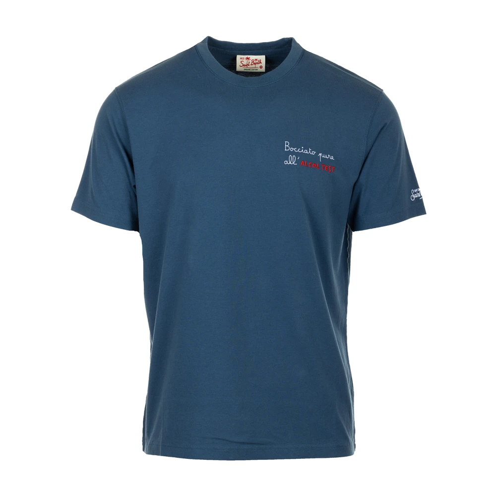 MC2 Saint Barth Blauw Geborduurd T-shirt en Polo Blue Heren