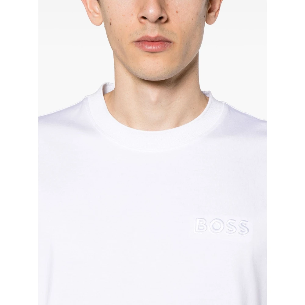 Hugo Boss Wit Crewneck T-Shirt met Geborduurd Logo White Heren