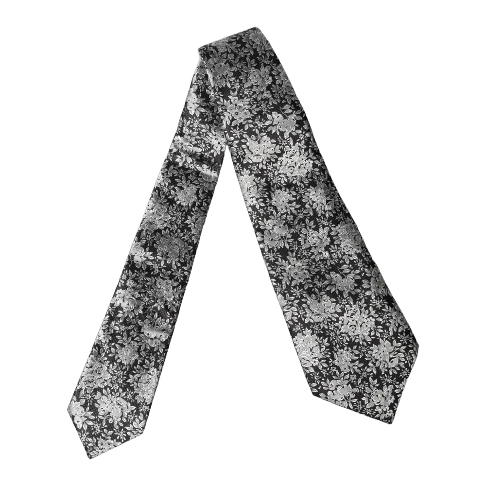 Dolce & Gabbana Dark Gray Silver Floral Silk Adjustable Women Necktie Tie - Image 2