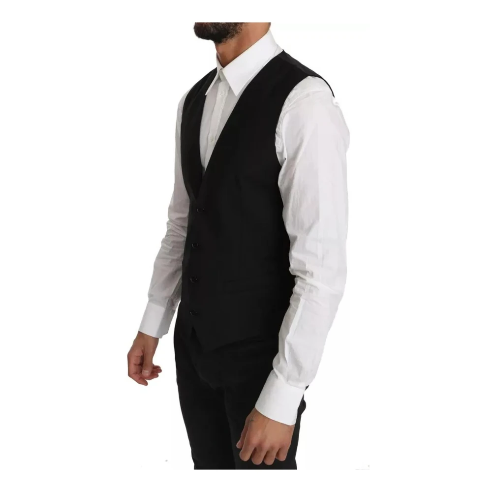 Dolce & Gabbana Klassieke Zwarte Wol Slim Fit Vest Black Heren