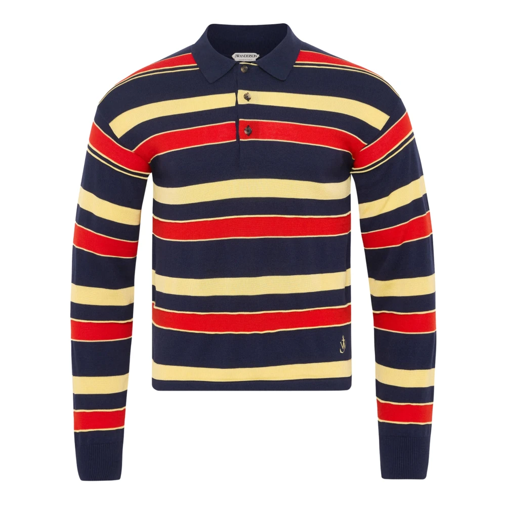 Jw Anderson Men's Multicolor Polo Shirts, M, Knitted Striped Rugby Polo Top
