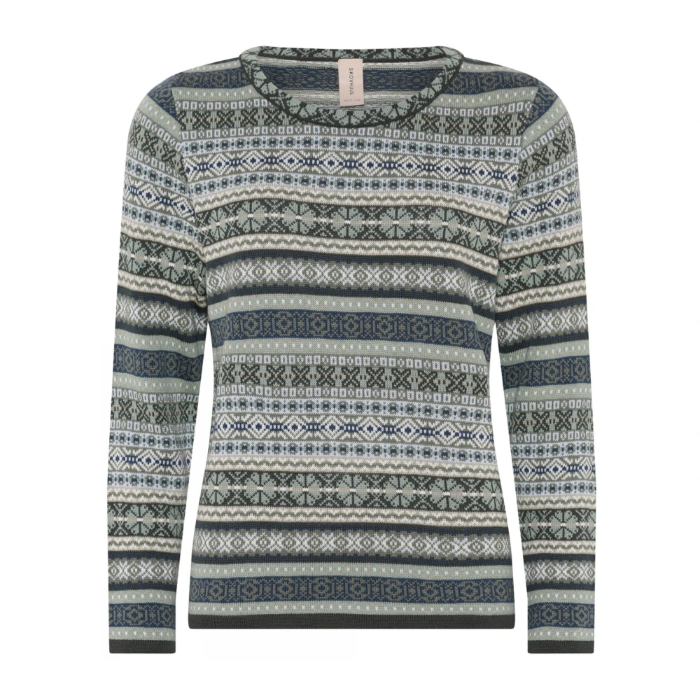 Skovhuus Jaquard Pullover Blouse met O-Neck Green Dames