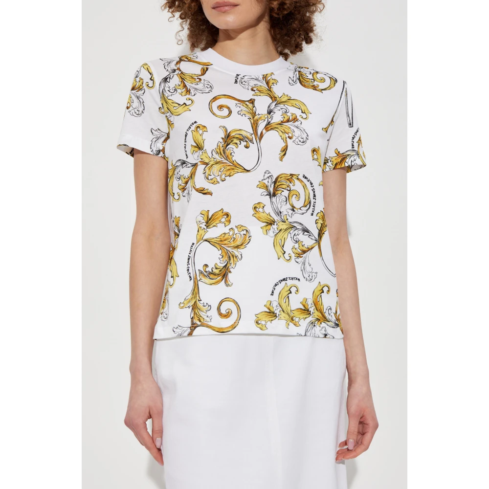 Versace Jeans Couture T-shirt met print Outline Barocco White Dames