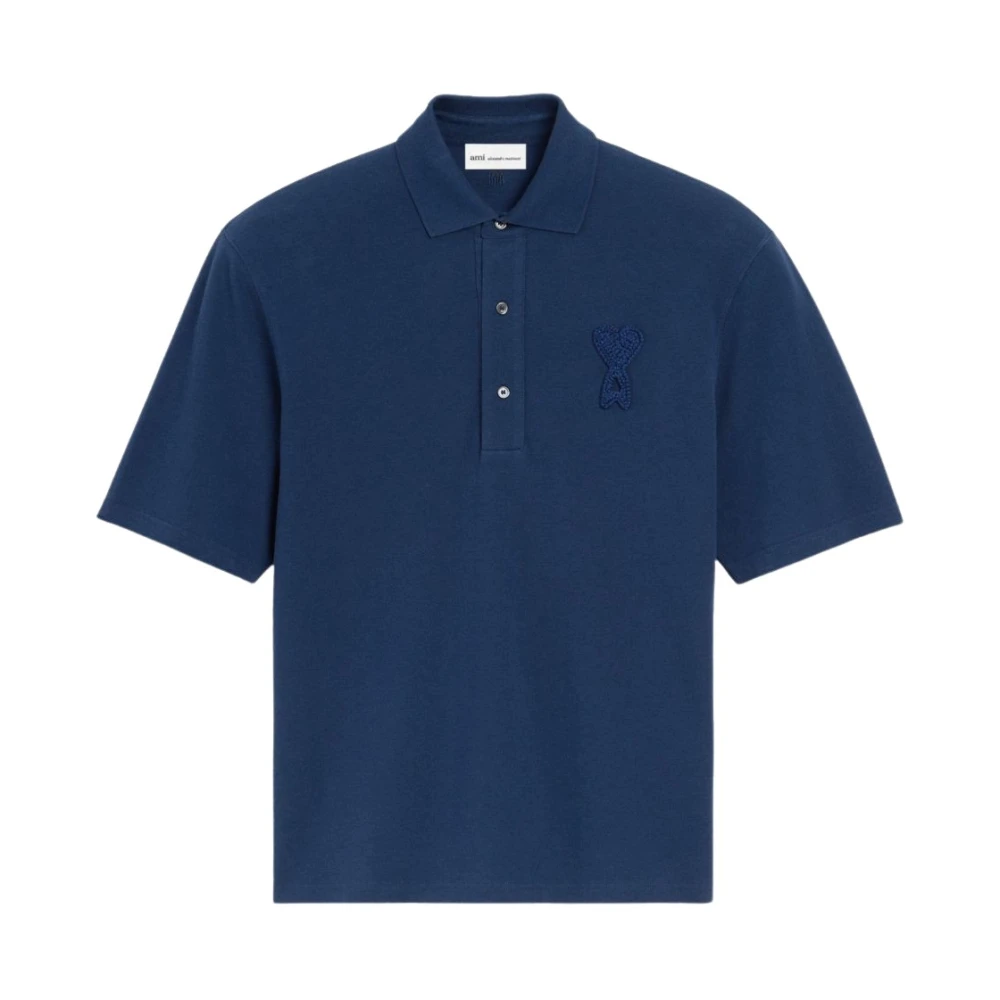 Ami Paris , Polo Shirts, Male, Blue, M, Polo Ami De Coeur