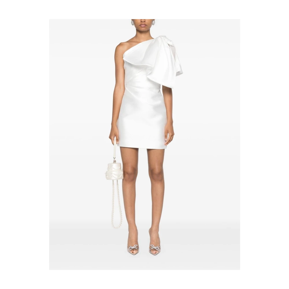 Solace London Witte One-Shoulder Jurk met Oversize Strik White Dames