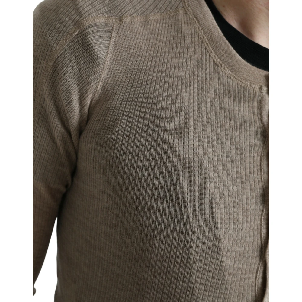 Dolce & Gabbana Luxe Beige Henley Kasjmier Trui Beige Heren