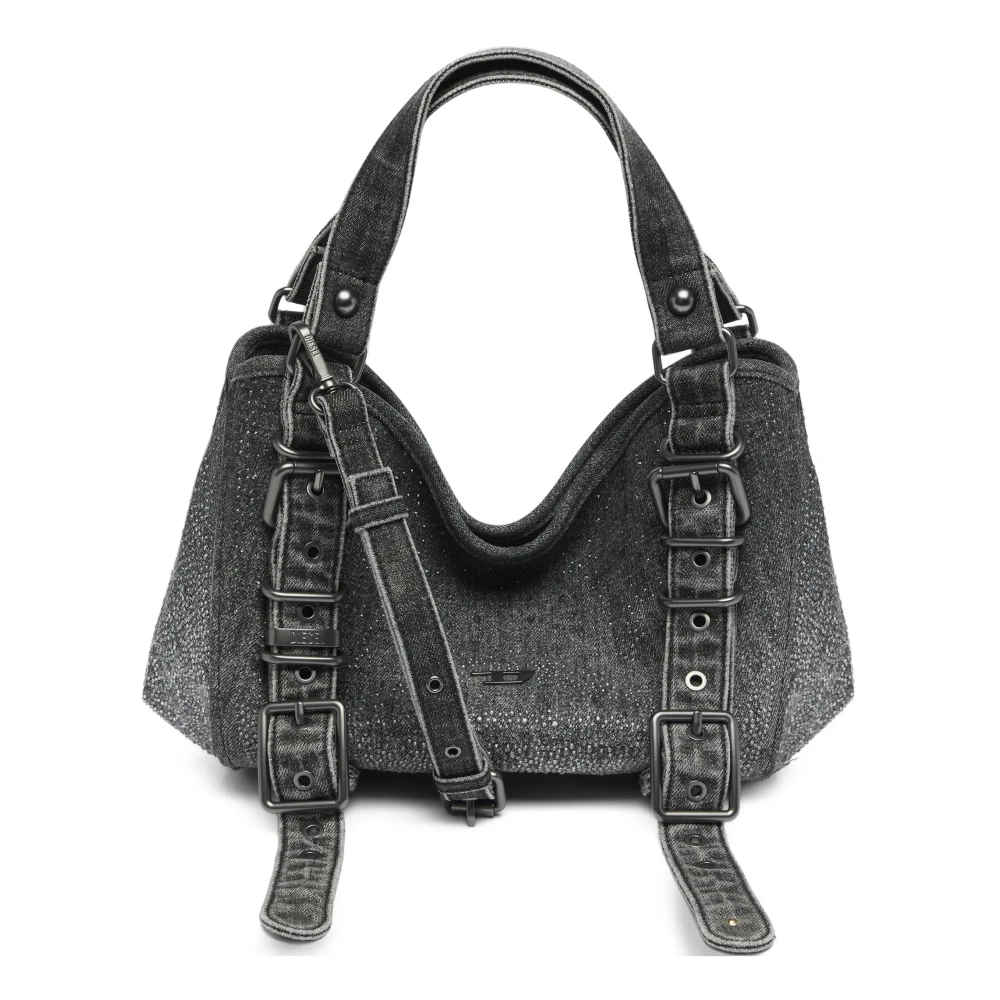 Diesel Nero Donna - D-One-Borsa Piccola A Mano In Denim Solarizzato Con Cristalli - Borse A Mano Uni - Immagine 5