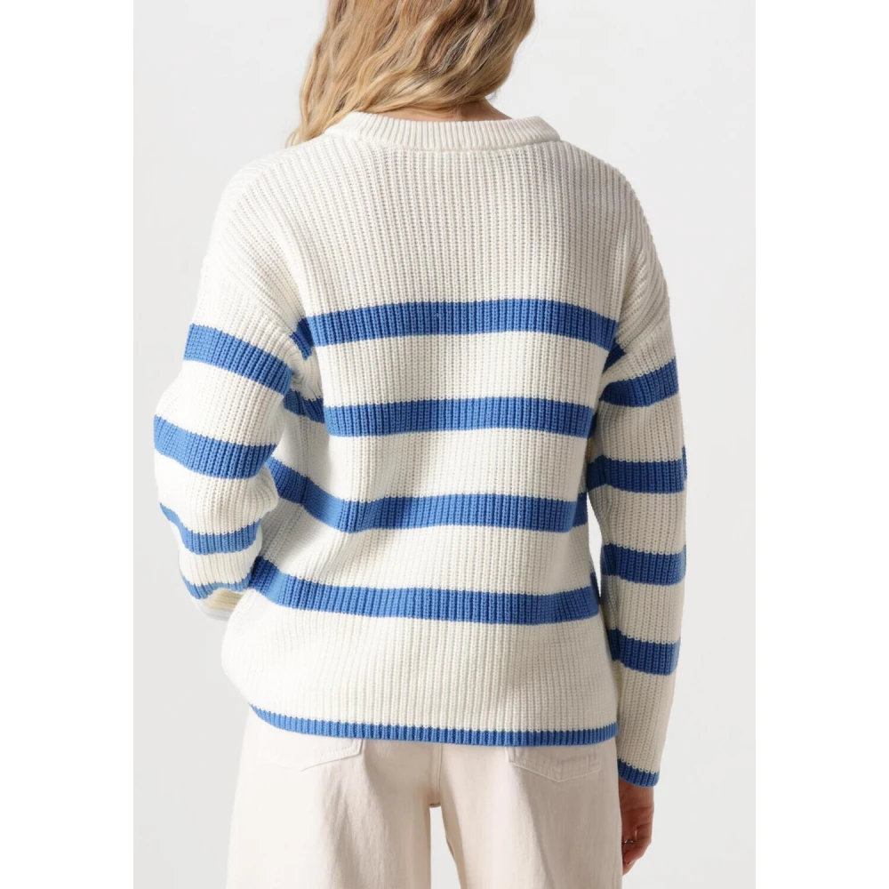 Selected Femme Gestreepte Gebreide Trui O-hals Blauw Wit White Dames