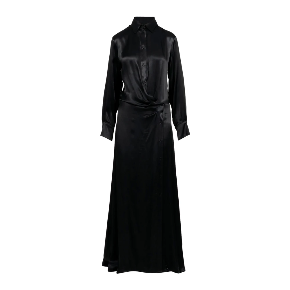 Aniye By Zwarte Satijnen Lange Chemise Jurk Black Dames