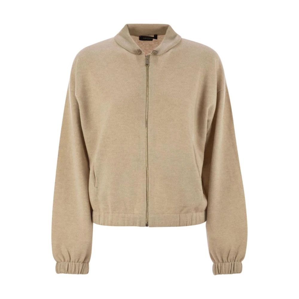 Fabiana Filippi Beige Cardigans, Female, L, Ribbed Knit Bomber Jacket