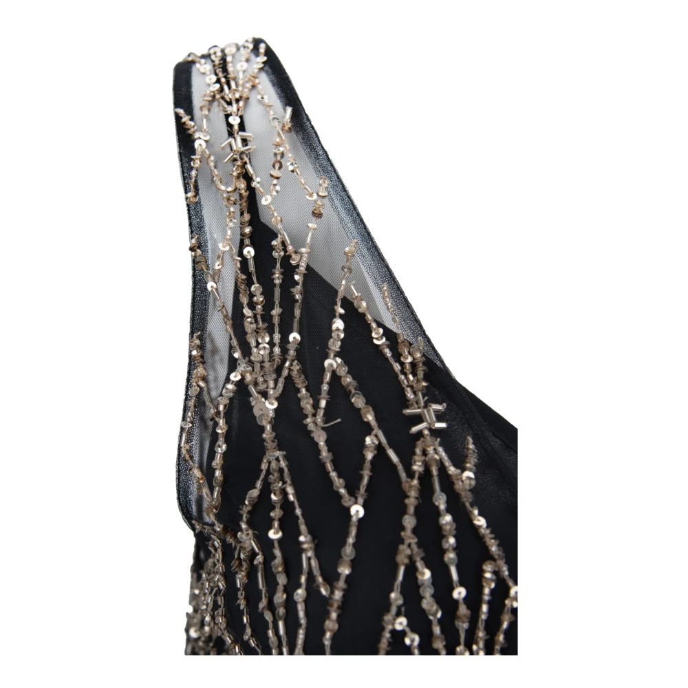 Elisabetta Franchi Jurk met korte mouwen en V-hals met pailletten Black Dames