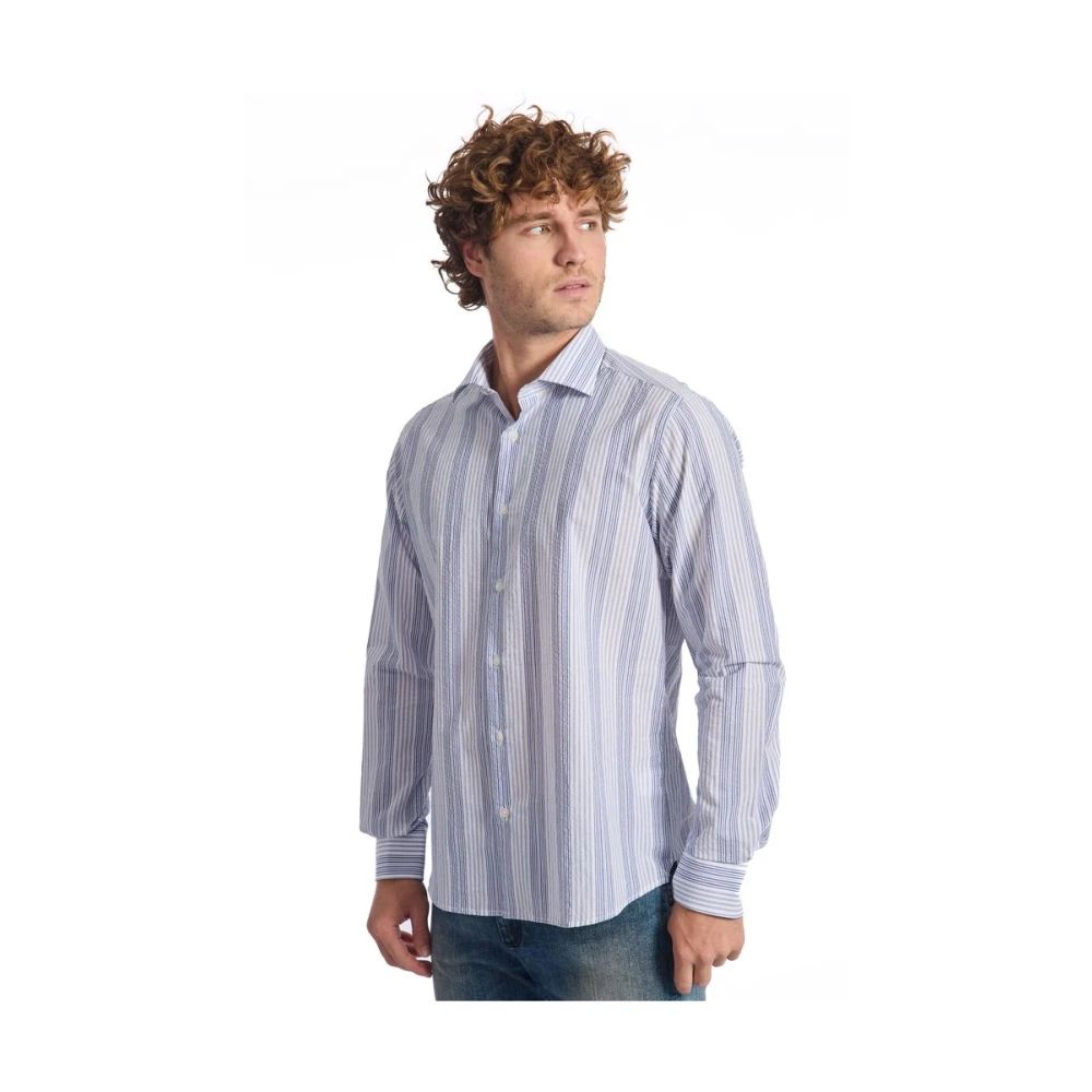 Baldinini Gestreept Overhemd Slim Fit Franse Kraag Blue Heren