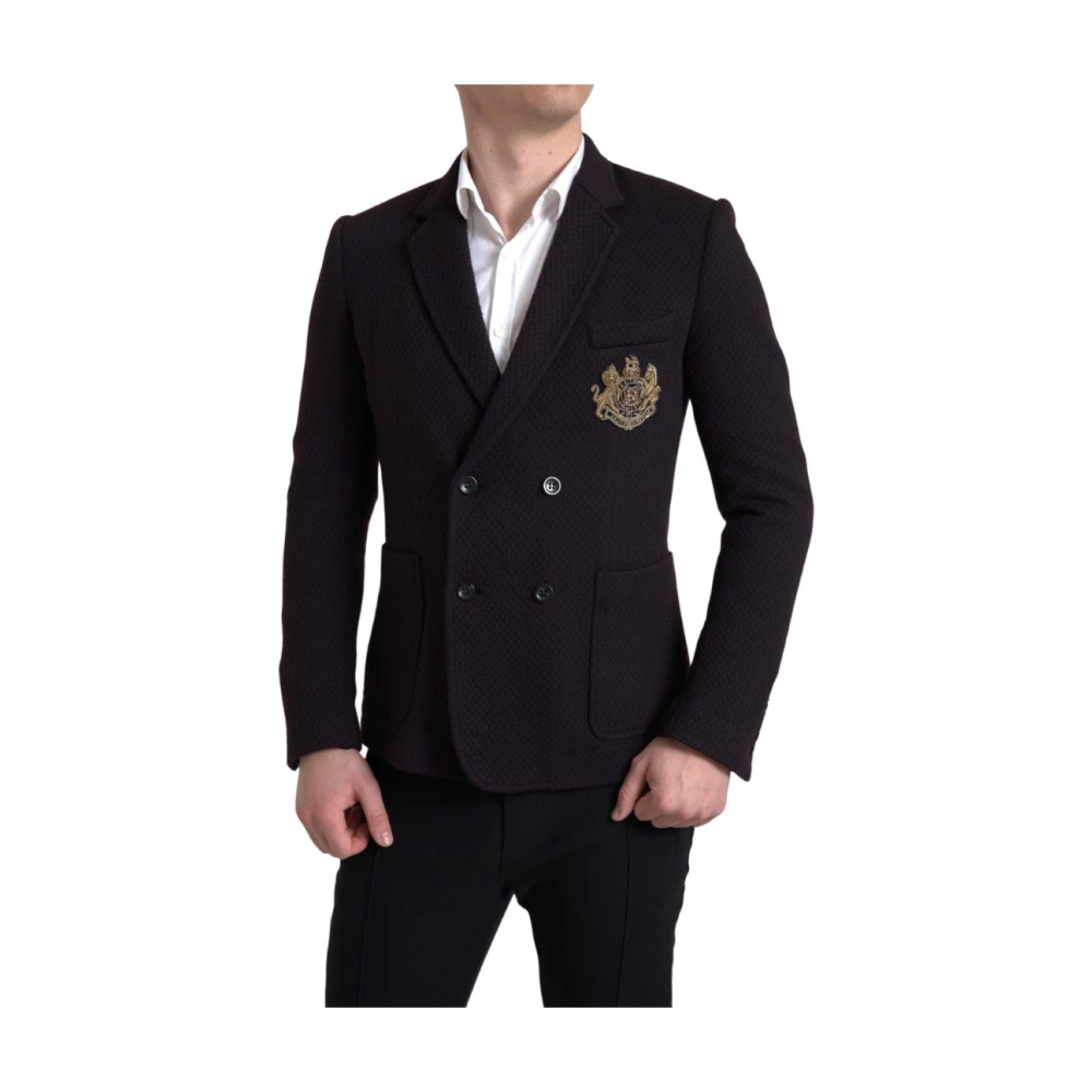 Dolce & Gabbana Zwarte Logo Borduurwerk Dubbel Breasted Blazer Black Heren