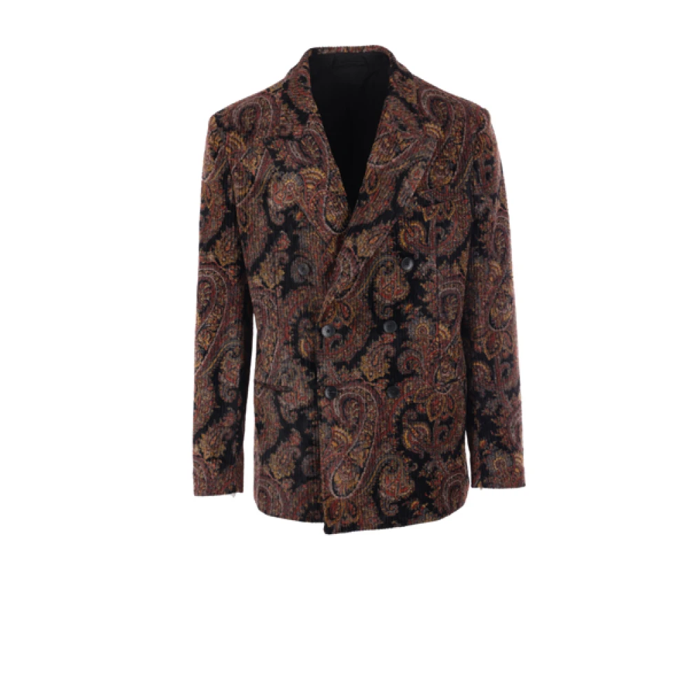 ETRO MultiColour Paisley Fluweel Dubbelbreasted Jas Multicolor Heren