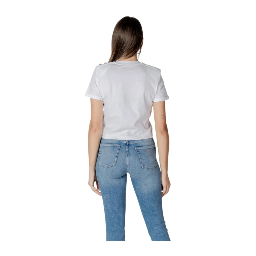 Guess Wit Katoenen T-Shirt Korte Mouw Ronde Hals White Dames