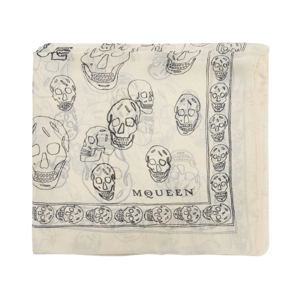 Alexander Mcqueen Women's Beige Classic Silk Skull Scarf