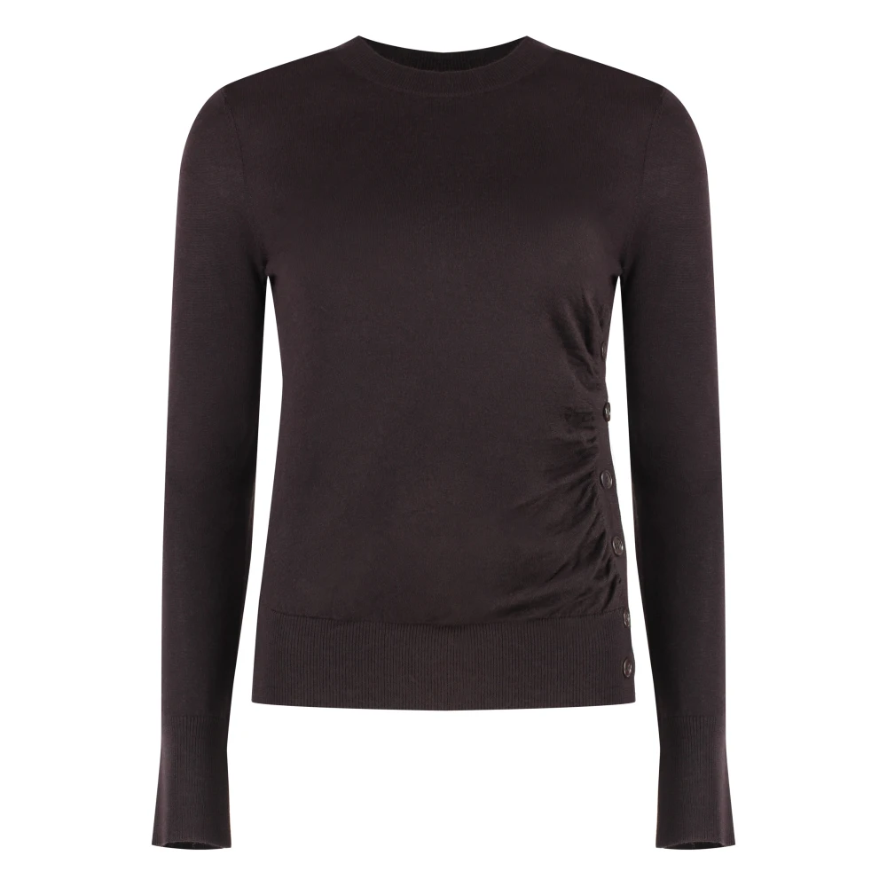 Pinko Wollen Crew-neck Sweater met Geribbelde Randen Brown Dames