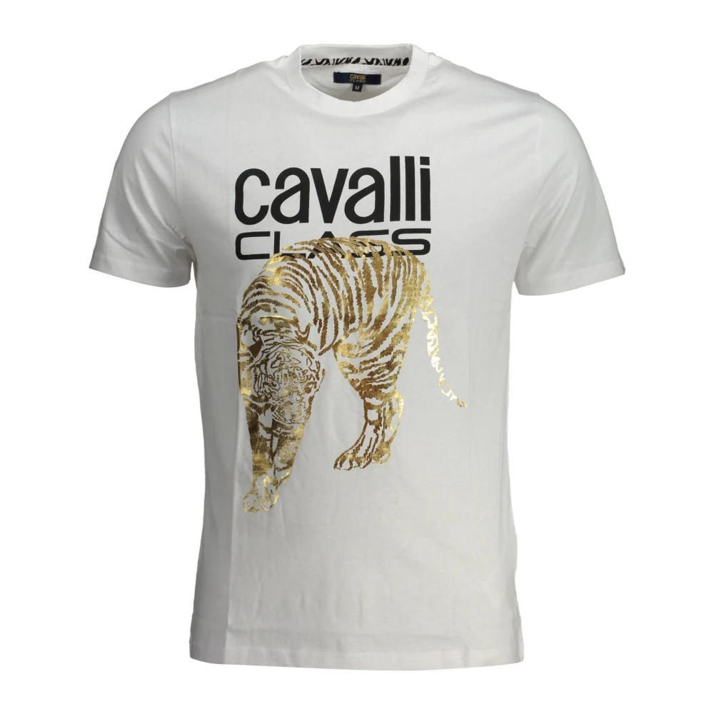 Cavalli Class Witte T-shirt met korte mouwen en logo print White Heren