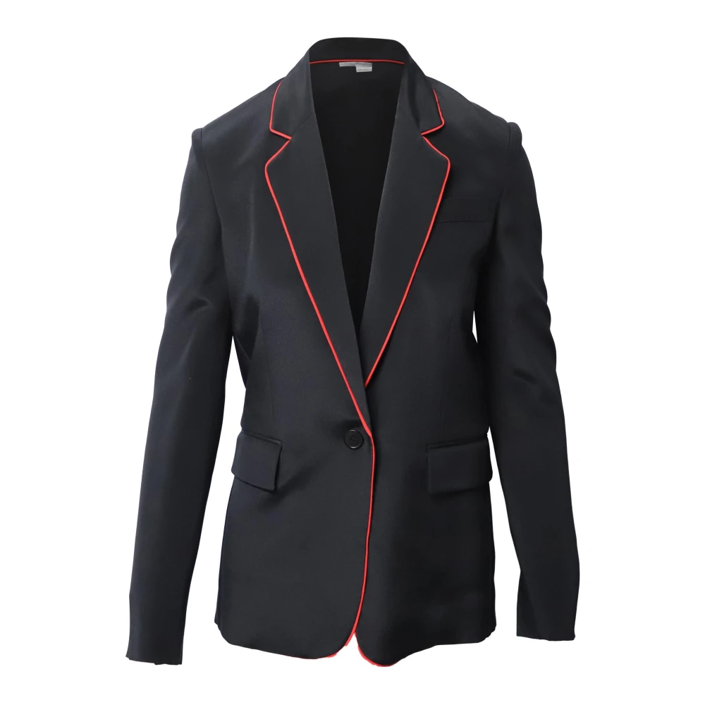 Stella Mccartney Zwart Zijden Contrasterende Piping Blazer Jas Black Dames