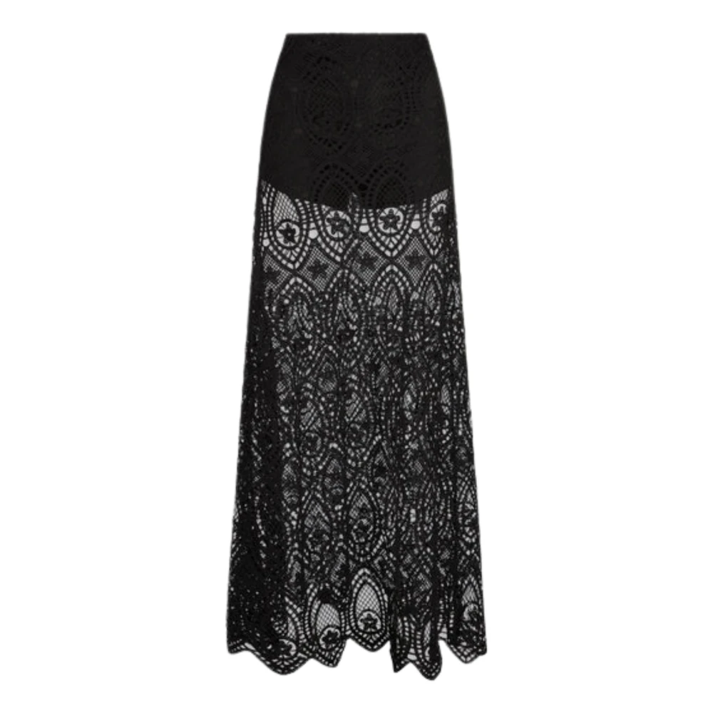 Weili Zheng Black Long Macramé Lace Skirt - Female - Maxi Skirts - L - Skirts