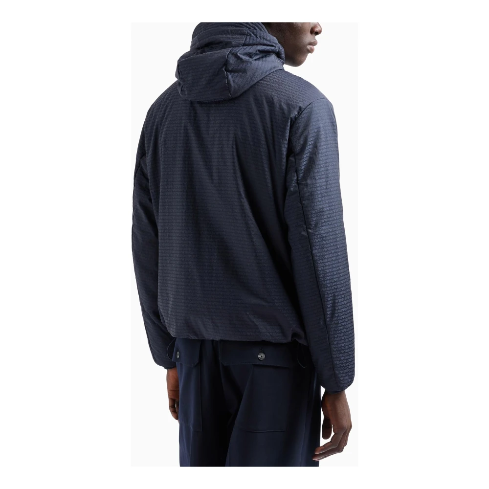 Emporio Armani Blauwe Jacquard Logo Hoodie Jas Blue Heren