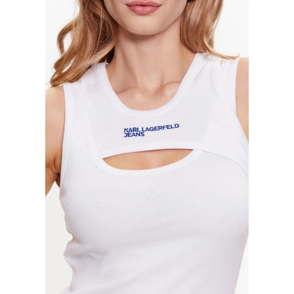 Karl Lagerfeld Gelaagde Geribbelde Tanktop White Dames