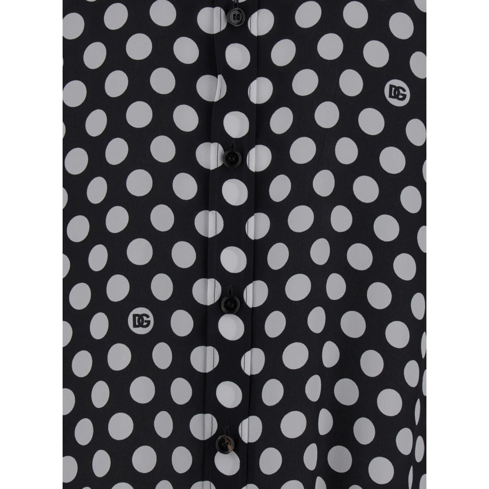 Dolce & Gabbana Polka-Dot Kent Kraag Shirt Zwart Black Heren