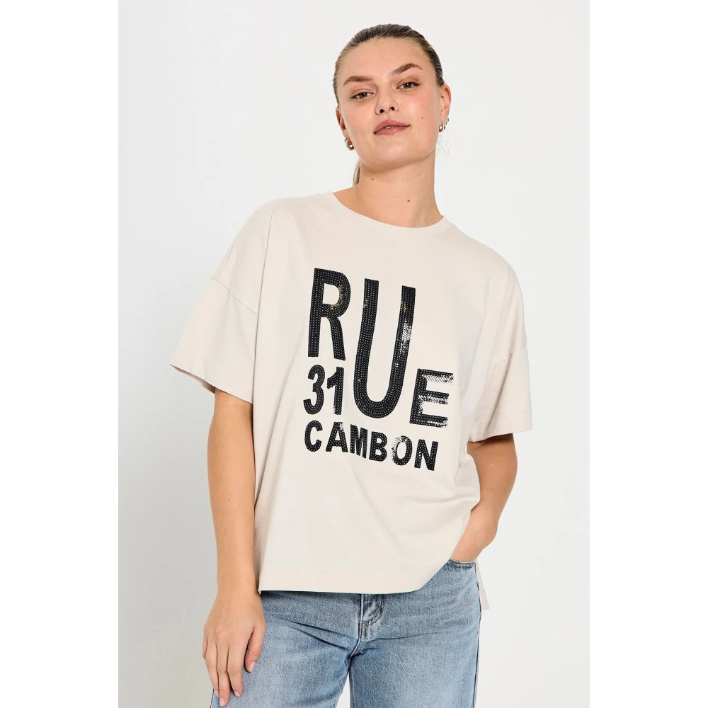 Freequent Zwart Paillet T-shirt Beige Heren