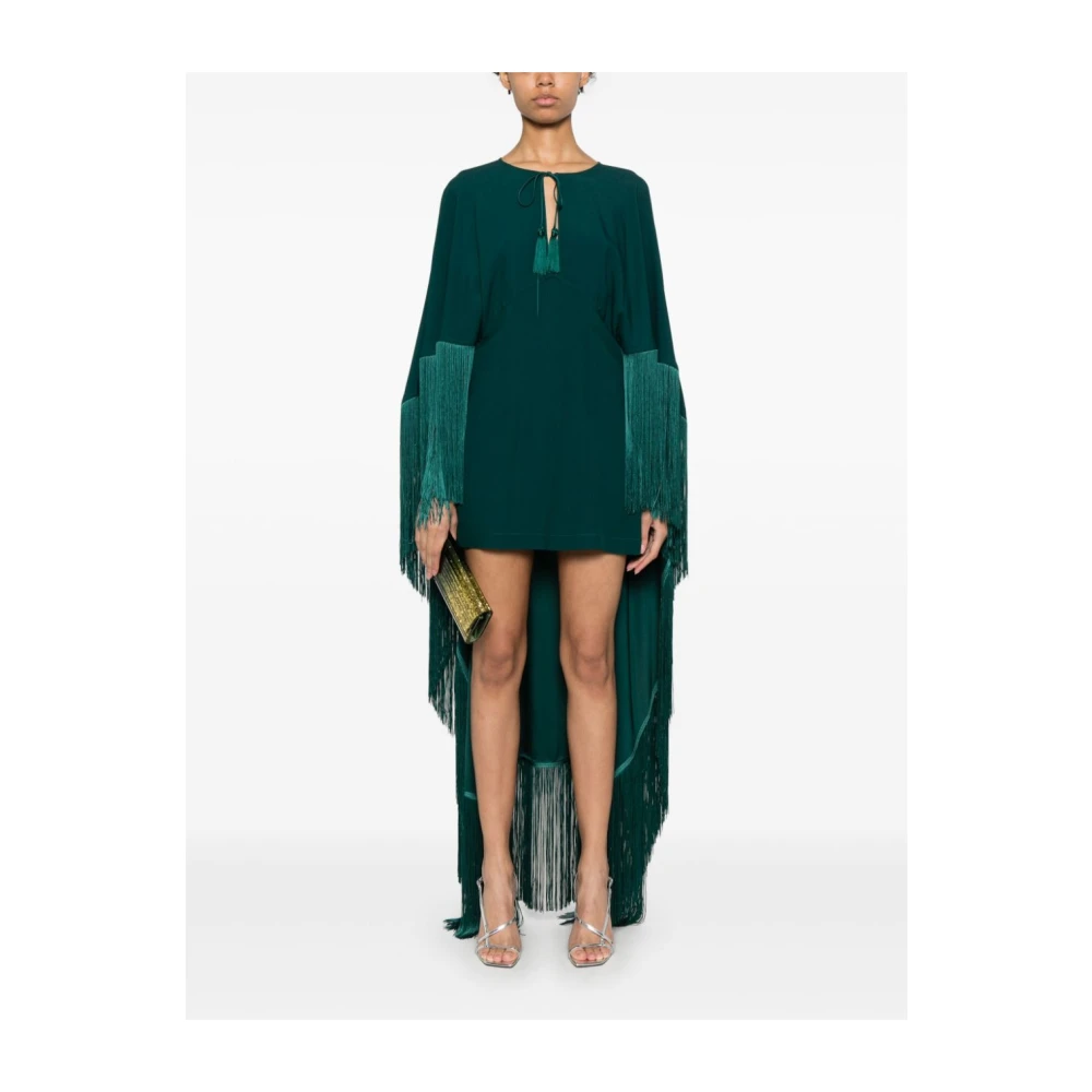 Taller Marmo Groene Cape Jurk met Franje Details Green Dames