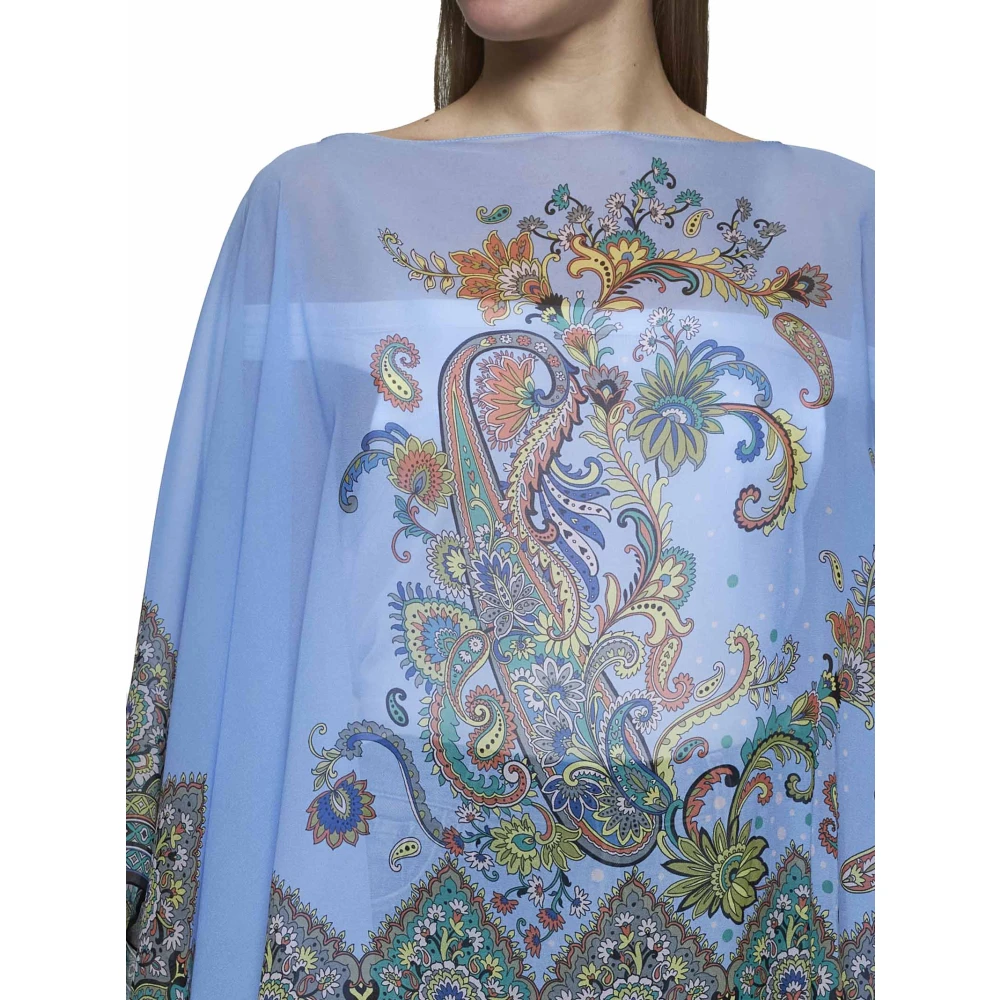 ETRO Blauwe Paisley Print Zijden Top Multicolor Dames