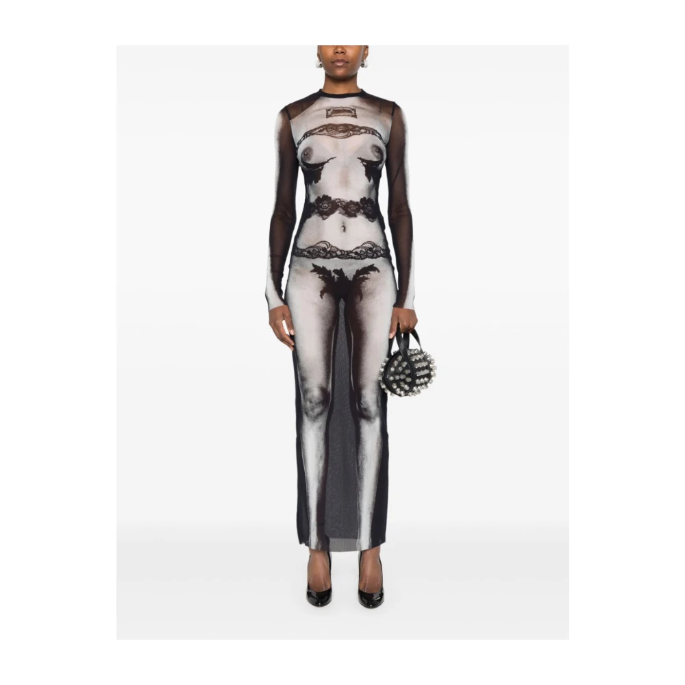 Jean Paul Gaultier Mesh Design Semi-Transparante Jurk Black Dames