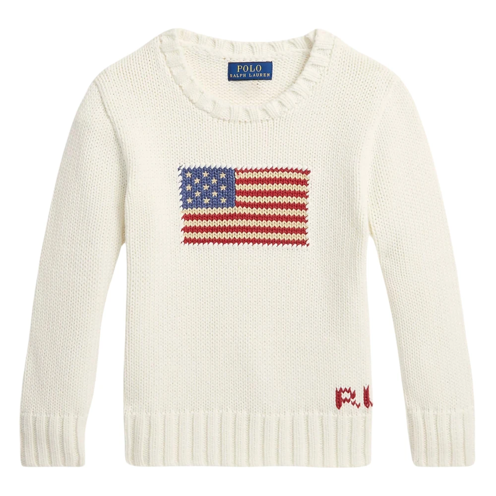 Ralph Lauren Boys Ivory Cotton Knit Flag Jumper In