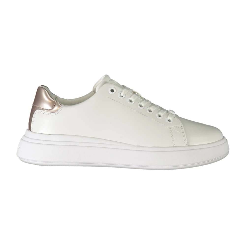 Calvin Klein Women's White Sneakers, 3 Uk, Sporty Lace-Up Trainers With Contrast Details