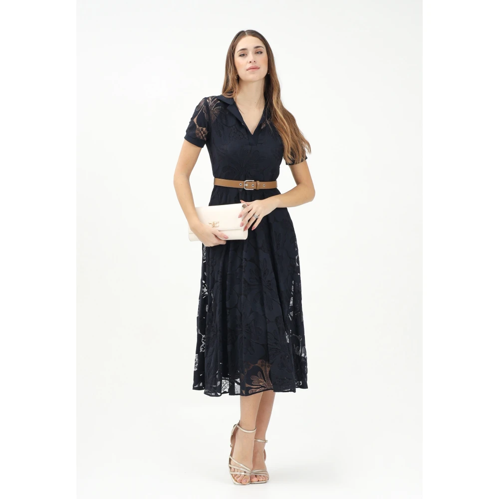 Max Mara Blauwe Kant Bloemen Midi Jurk Blue Dames