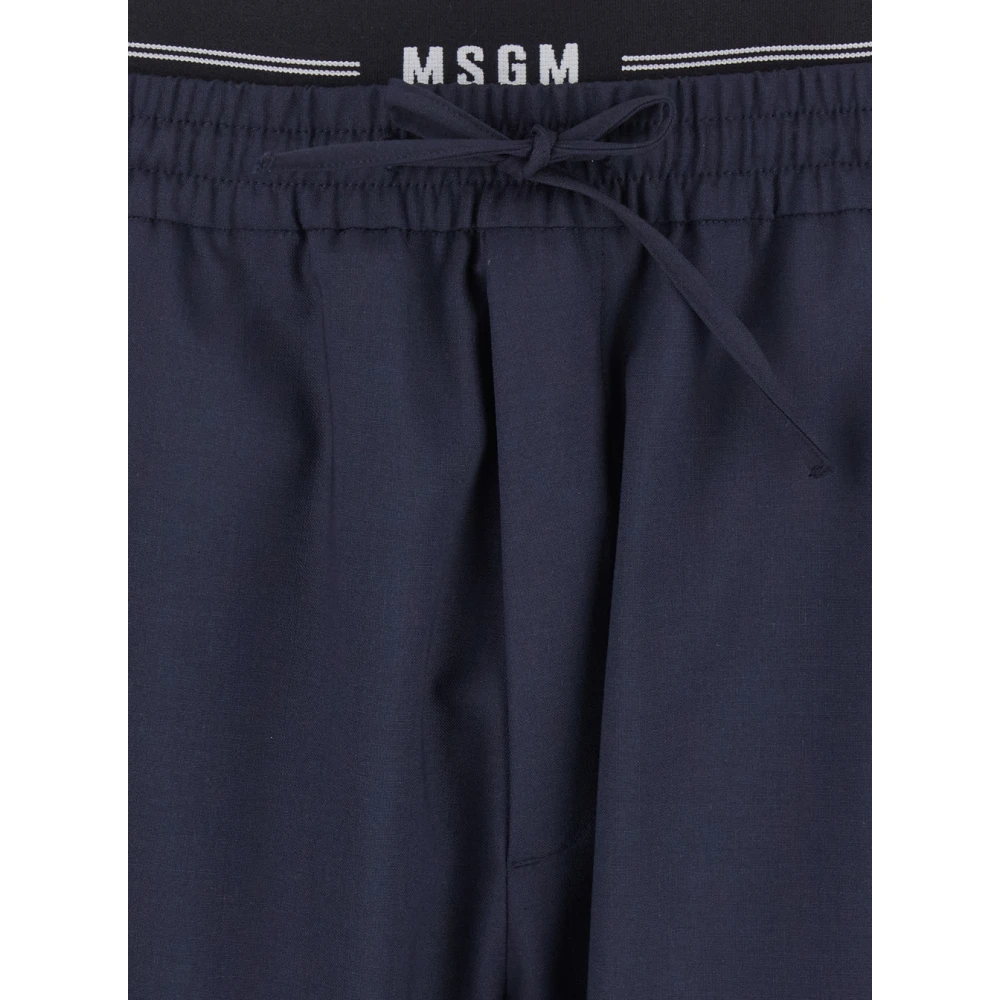 Msgm Blauwe Logo Band Katoenen Trekkoord Broek Blue Heren