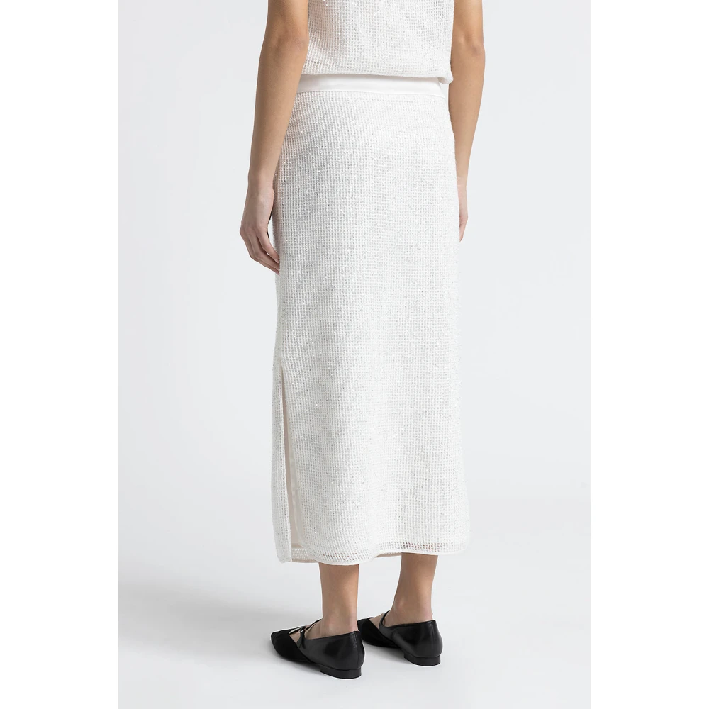 PESERICO Wol mohair en zijden mesh lange rok White Dames
