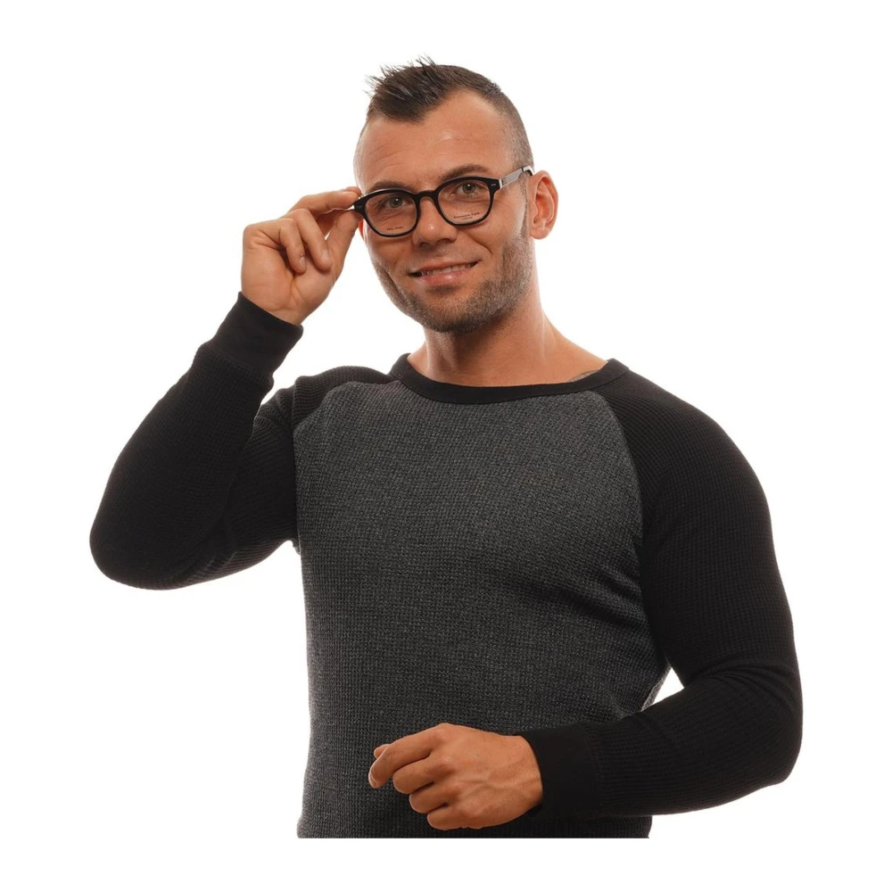 Ermenegildo Zegna Zwarte Hoorn Ronde Optische Monturen Black Heren