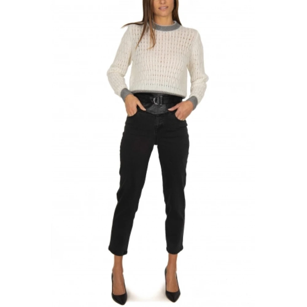 pinko Hoge Taille Eco-Leer Inzet Slim Jeans Black Dames
