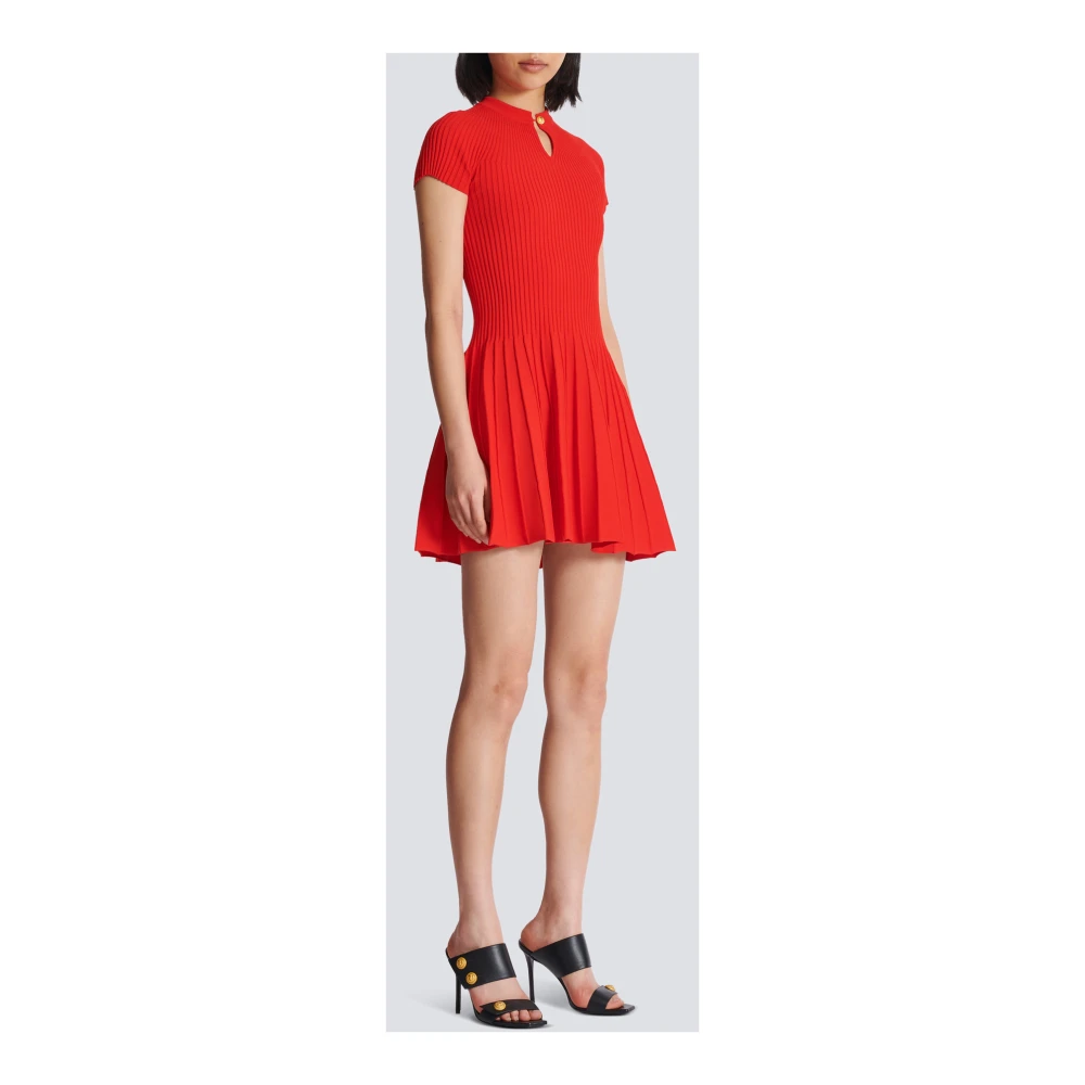 Balmain Uitlopende geplooide gebreide jurk Red Dames