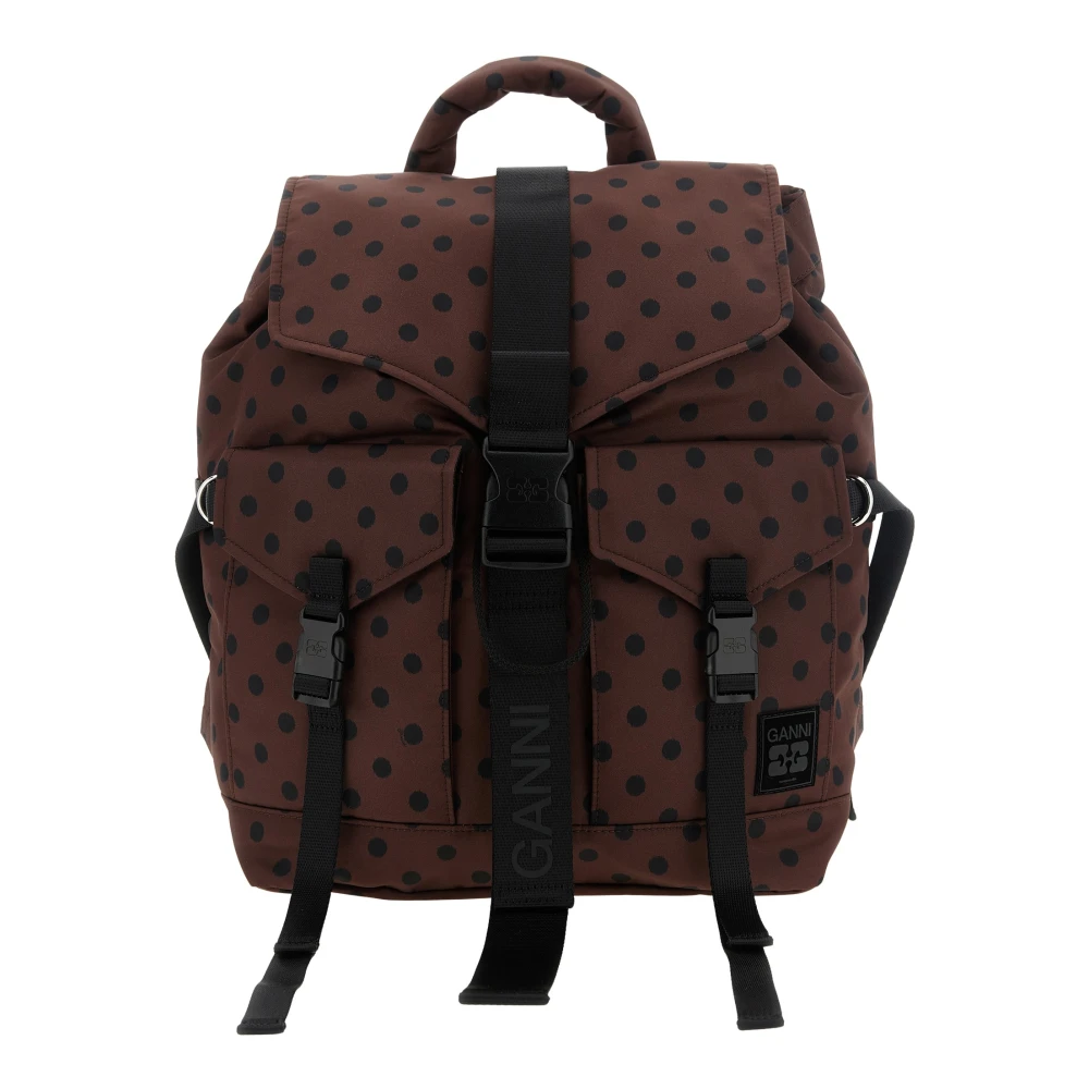 Ganni Backpacks, Female, One Size, Dots Re-Tech Backpack Brown