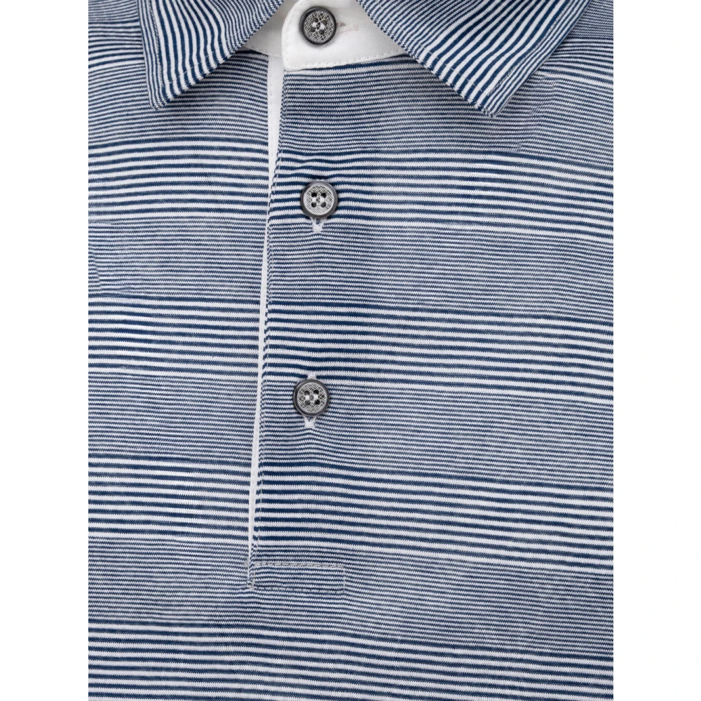 Canali Blauw Gestreept Poloshirt met Korte Mouwen Blue Heren