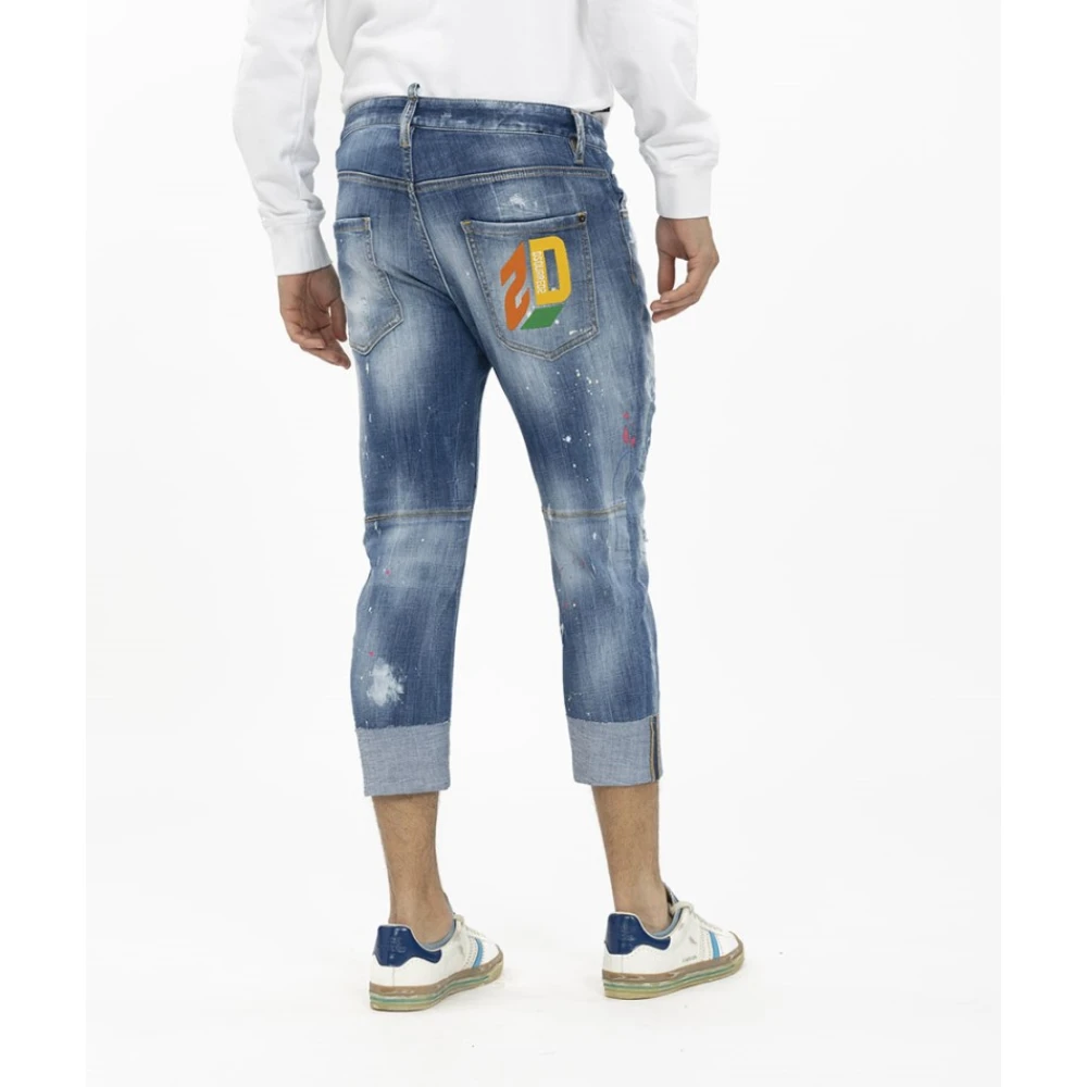 Dsquared2 Versleten Sailor Monogram Cropped Jeans Blue Heren